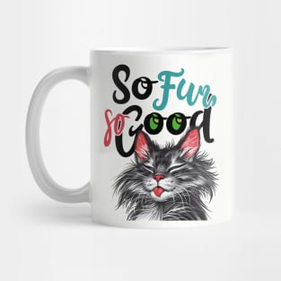 So Fur So Good, So Far So Good, Cat Pun, Cat Meme, Silly Cat, Cheeky Cat Mug